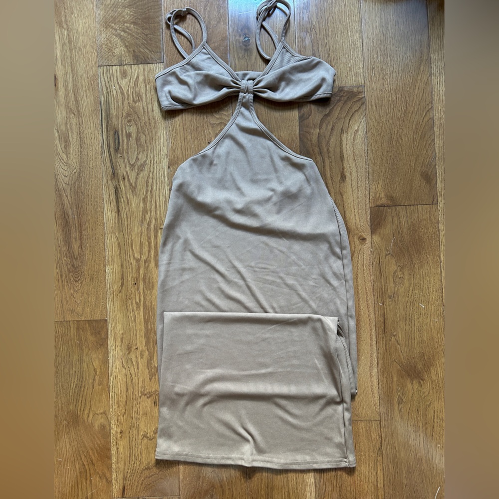 Sexy Tan Cutout Sleeveless Dress